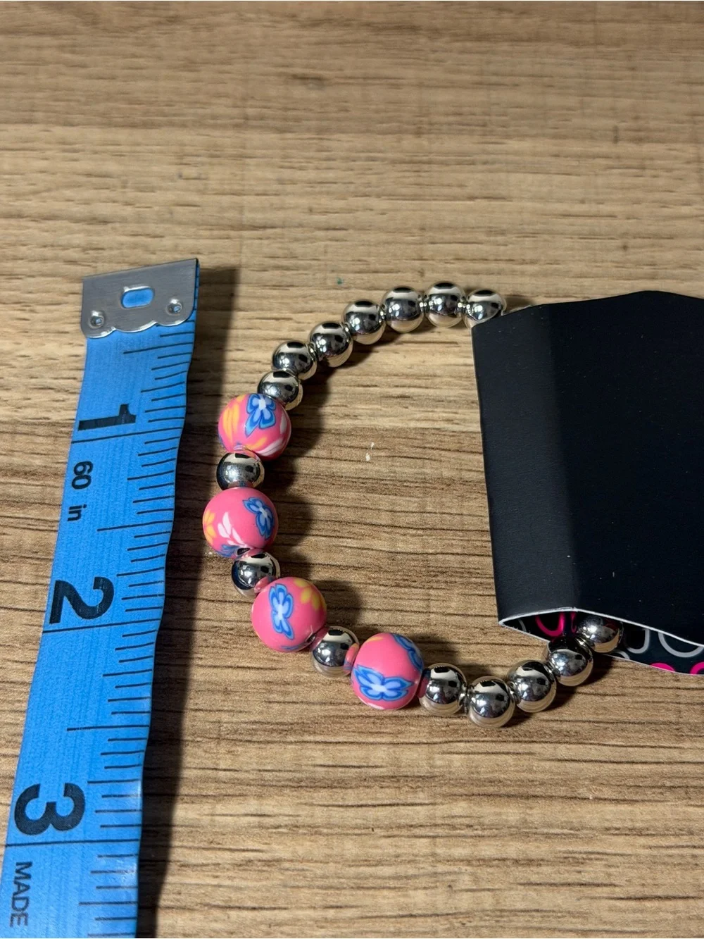 paparazzi Pink Floral Bead and Silver-Tone Stretch Bracelet